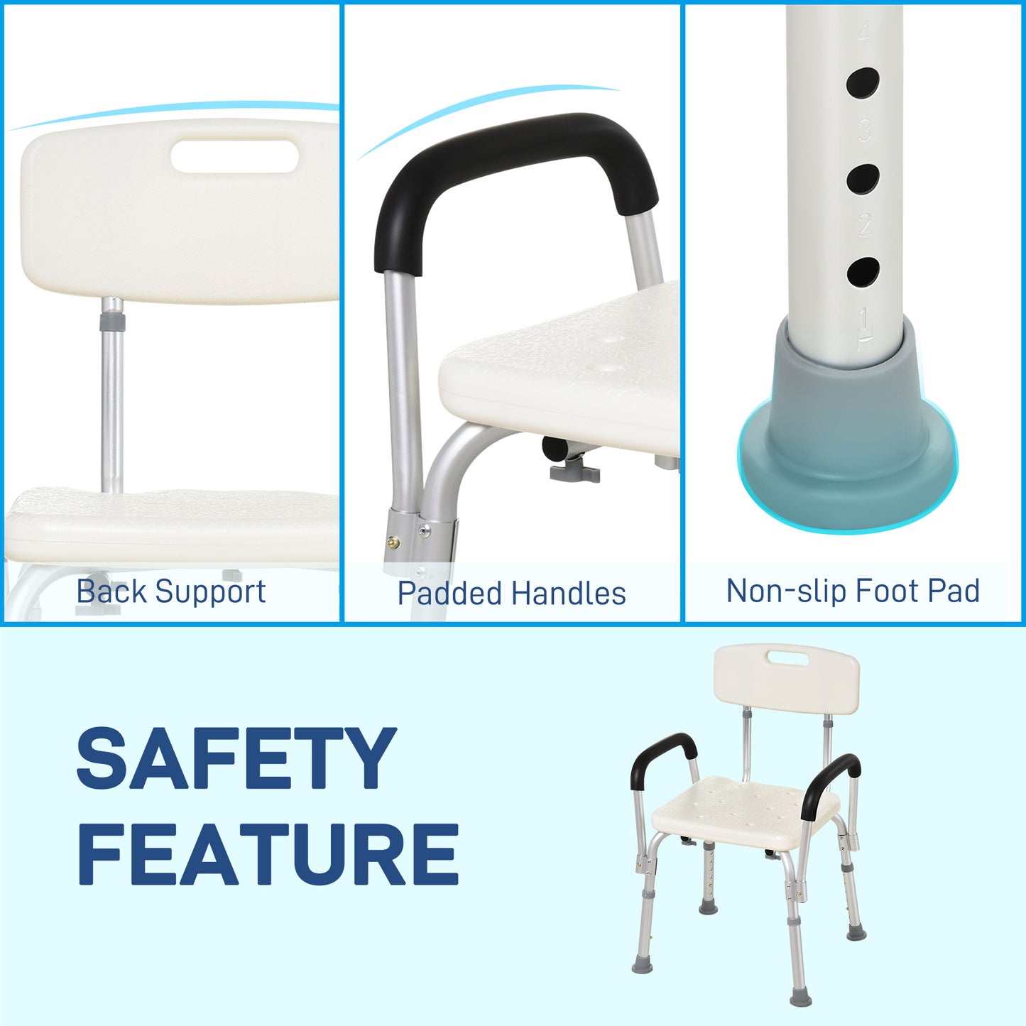 HOMCOM Bath Chair with Back, Adjustable Height Non-slip Shower Stool Bench Tool-Free Assembly Bathroom Aids, White