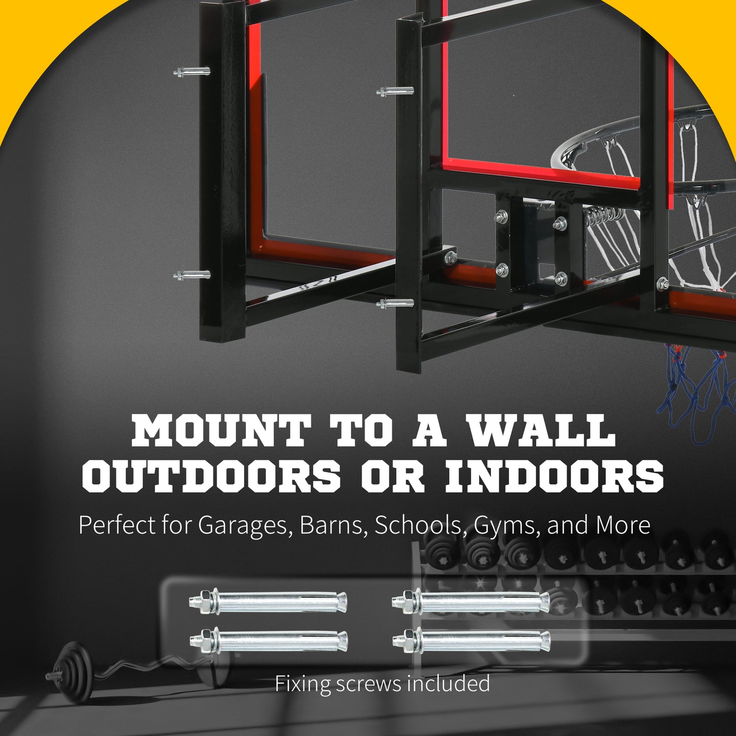 Soozier Wall Mounted Basketball Hoop with 43'' x 30'' Shatter Proof Backboard, for Indoor and Outdoor, Black