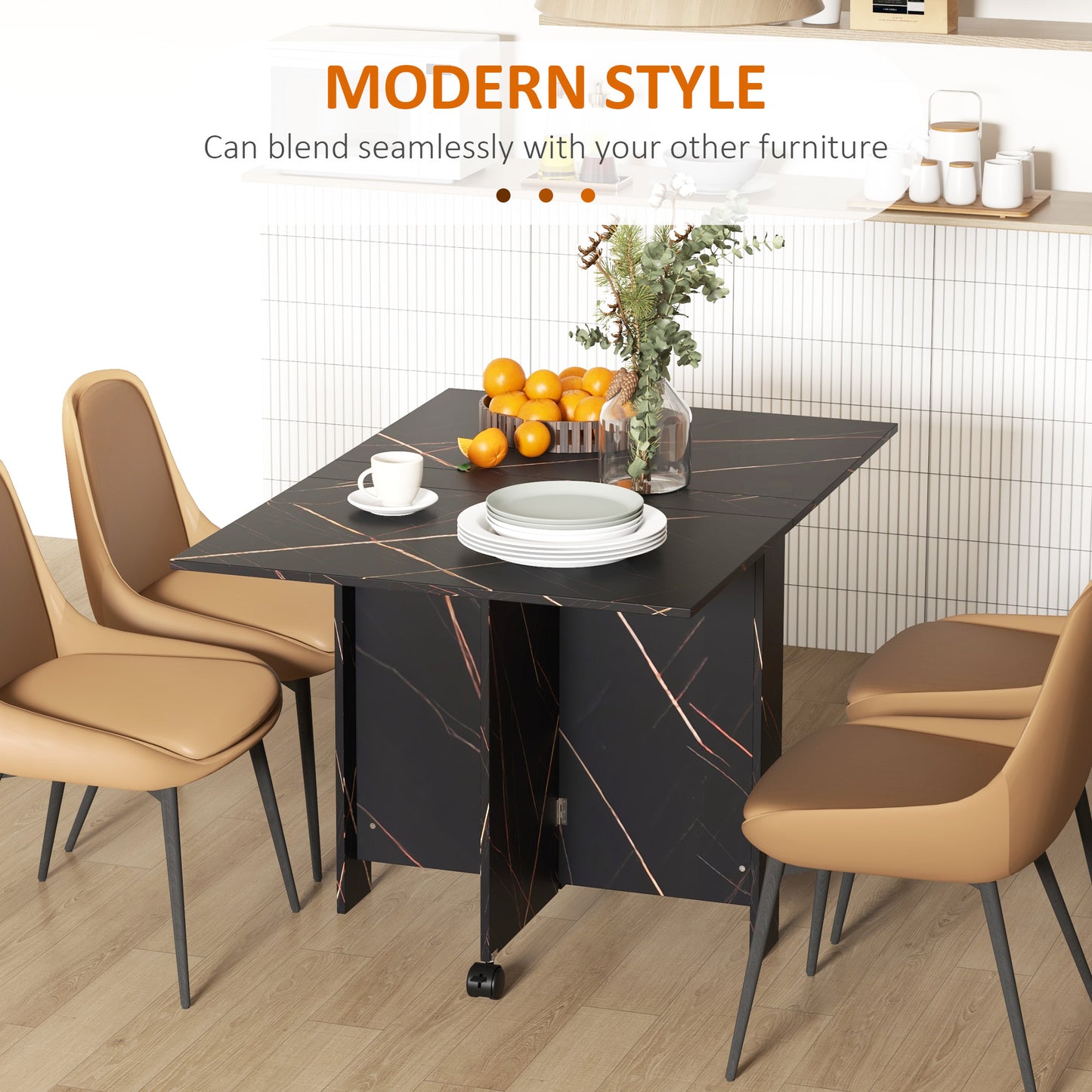 HOMCOM Foldable Dining Table, Drop Leaf Folding Side Table Console Writing Desk with 2 Wheels for Kitchen, Dining Room