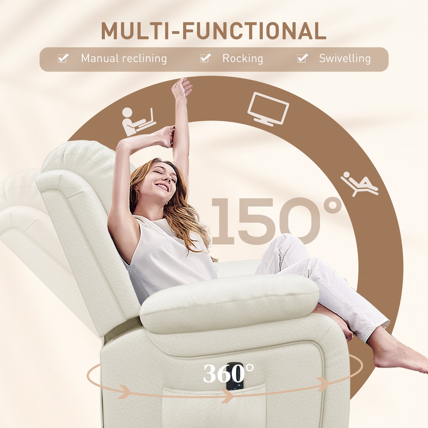 HOMCOM PU Leather Reclining Chair with Vibration Massage Recliner, Swivel Base, Rocking Function, Remote Control, Black
