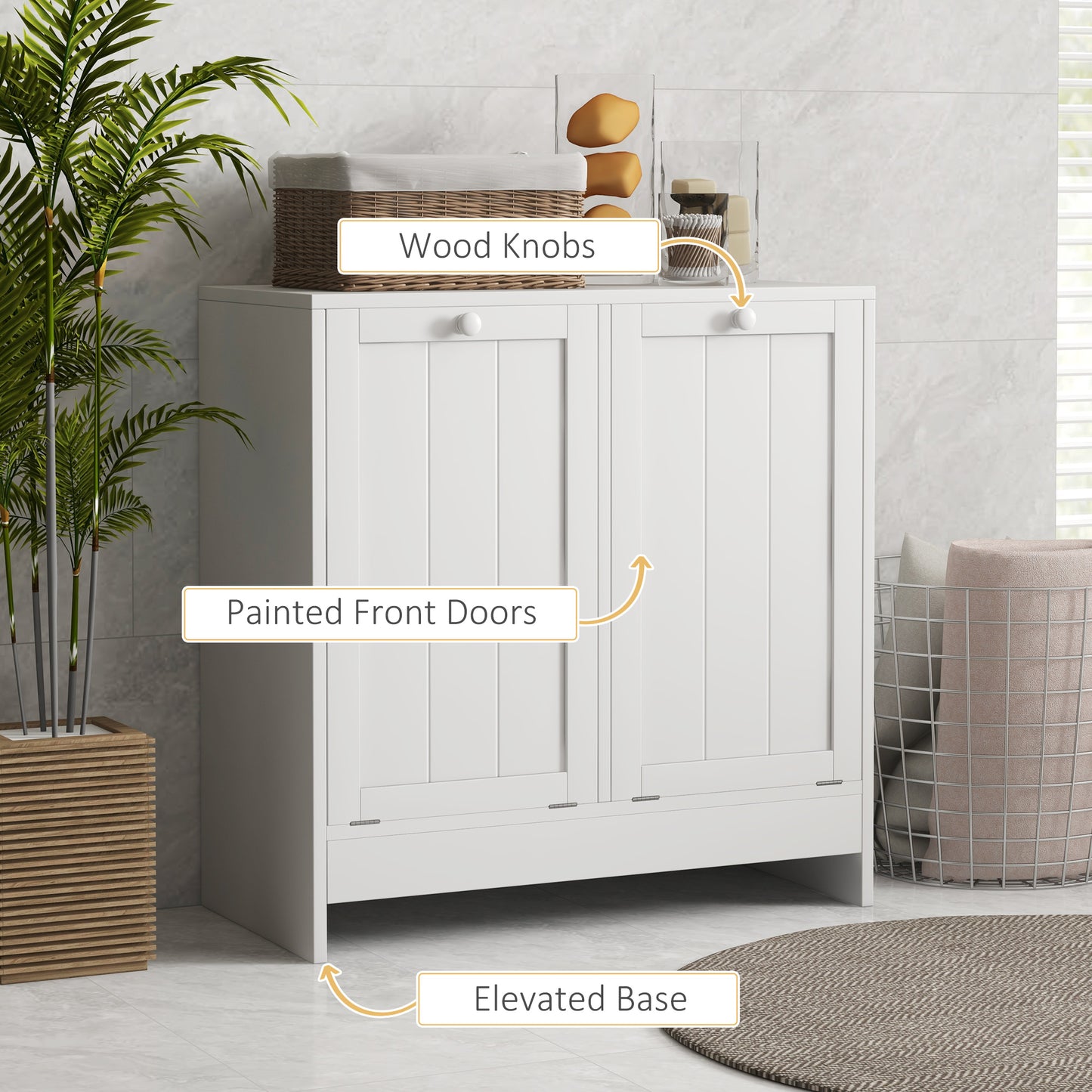 kleankin Tilt-Out Laundry Storage Cabinet, Modern Laundry Hamper with 2 Compartments for Bathroom Washroom, White