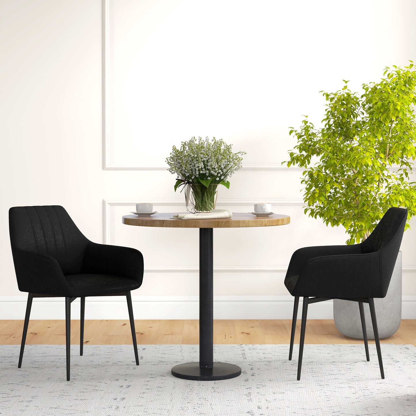 HOMCOM Dining Chairs Set of 2, Linen Upholstery Accent Chair with Back, Armrest, Metal Legs, Dark Grey