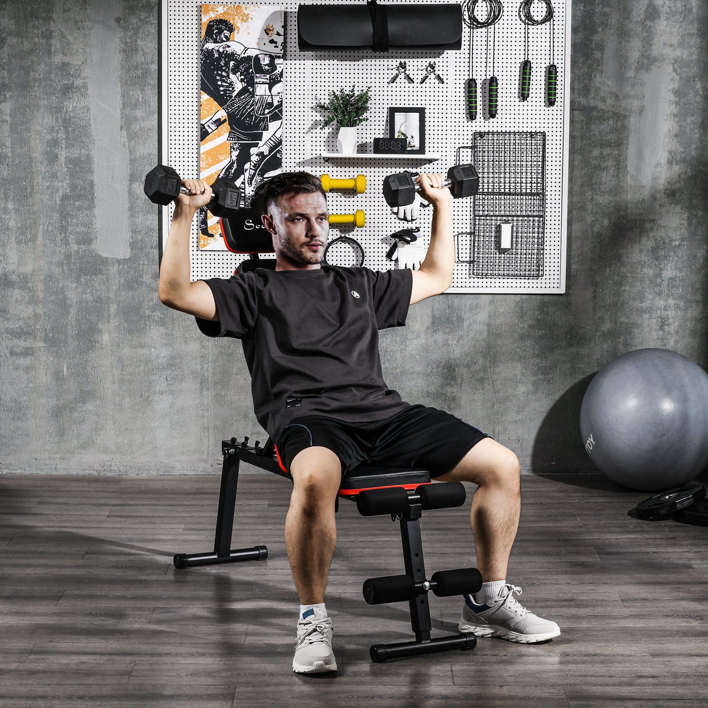 Soozier Adjustable Weight Bench, Foldable Workout Bench with Extended Head Protection, Flat or Incline