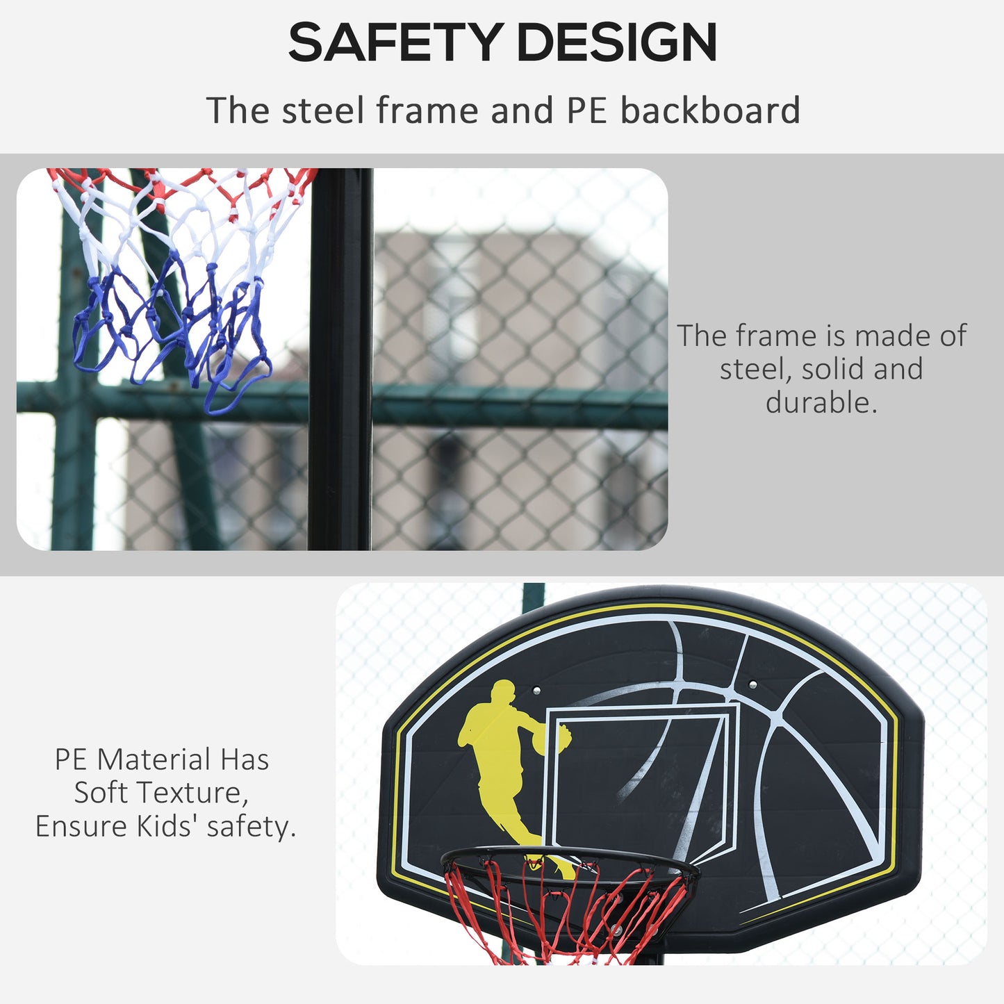 Soozier 6.5'-10' Adjustable Portable Basketball Hoop System Stand Outdoor for Kids Youth Adult