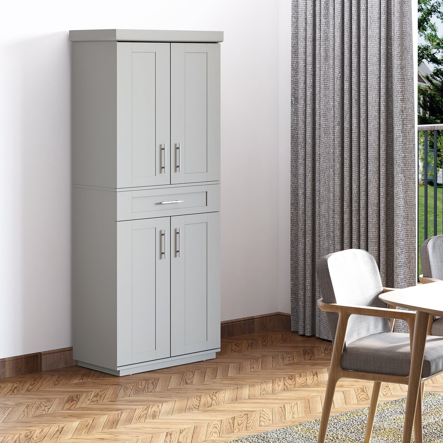 HOMCOM 72" Storage Cabinet, Freestanding Kitchen Pantry Cabinet with 4 Doors, Drawer and 3 Adjustable Shelves, White