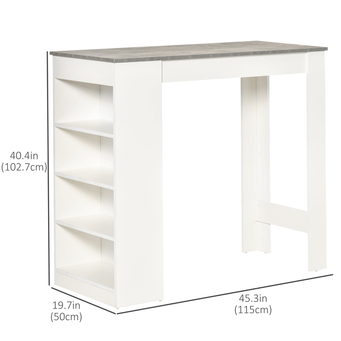 HOMCOM Bar Table, High Top Pub Table with 4 Storage Shelves, Modern Bar Height Table for Home Bar, Kitchen, Grey