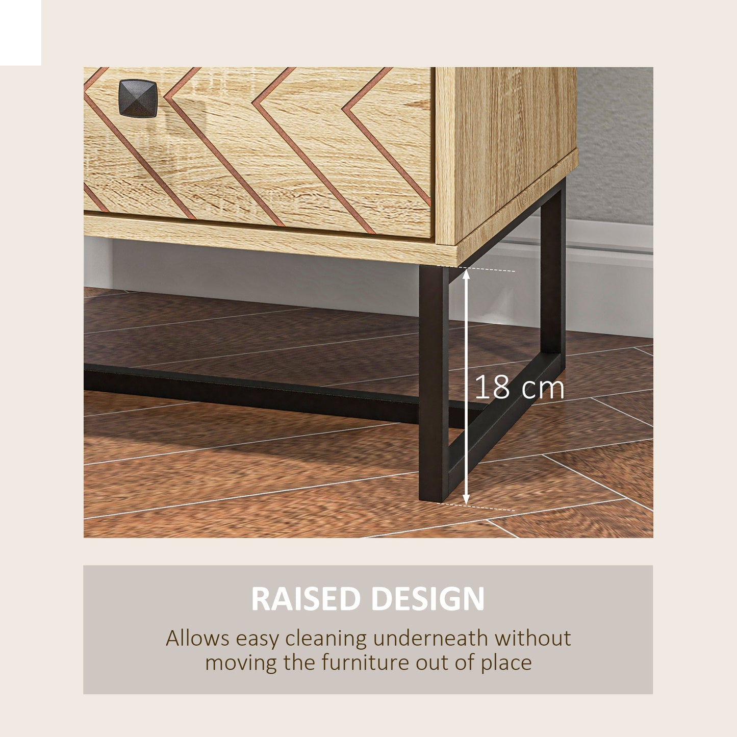 HOMCOM Modern Nightsta, Bedside Table with Drawers, Side End Table with Metal Legs for Bedroom, Zig Zag Design, Natural