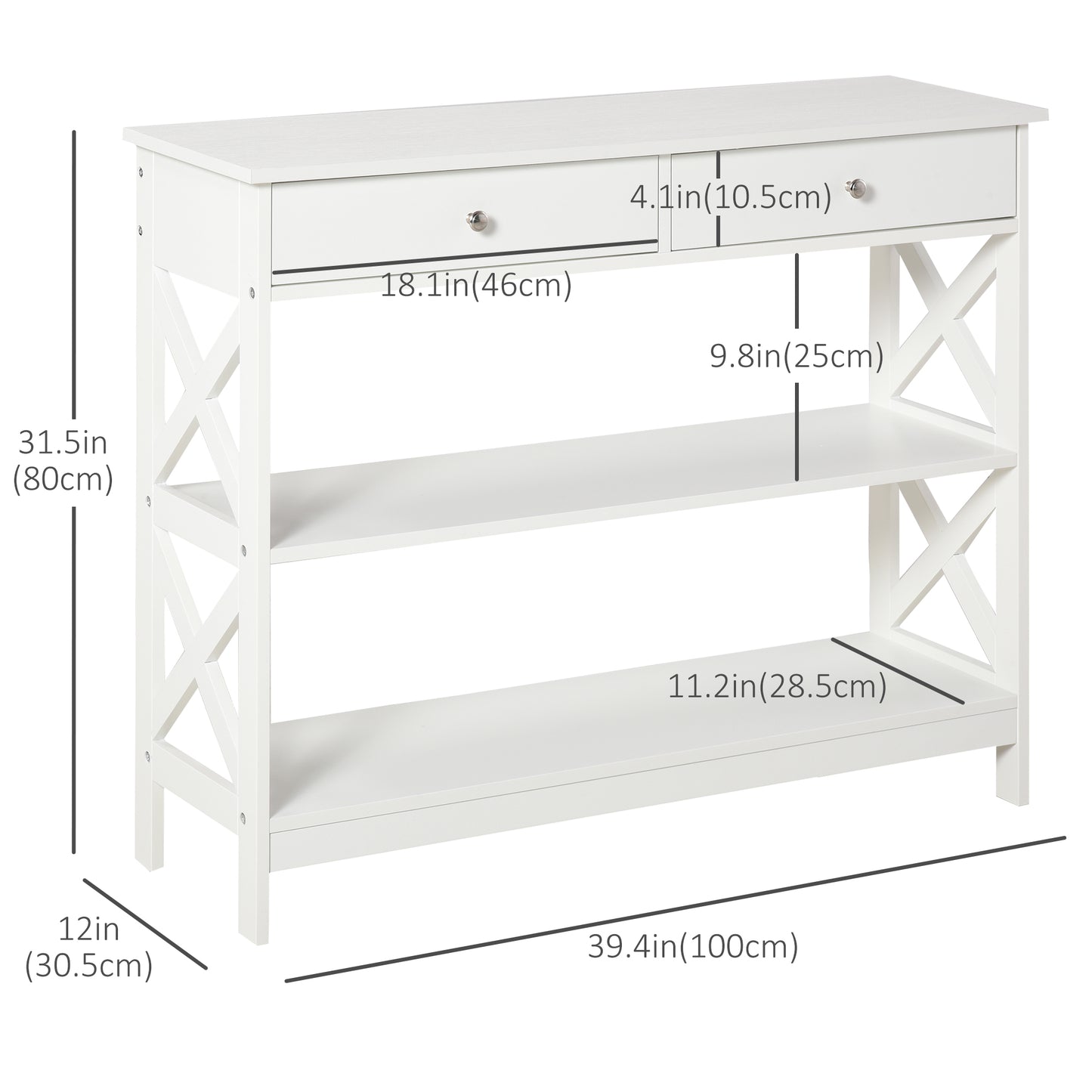 HOMCOM 39" Console Table, Narrow Entryway Table with Storage Shelves, Drawers and X Frame for Behind Couch, Living Room, Hallway, Black