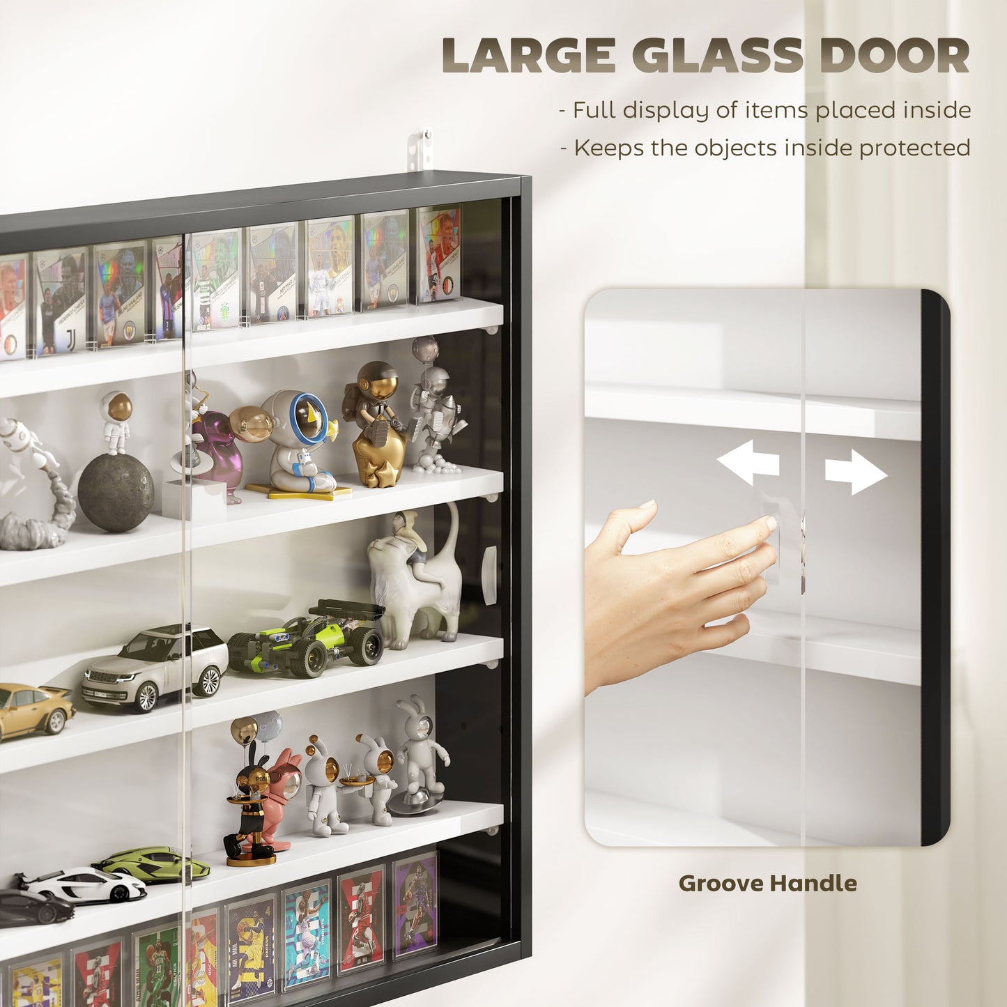 HOMCOM 5-Tier Display Cabinet, Shot Glass Display Case, Glass Curio Cabinet with 2 Glass Doors and 4 Adjustable Shelves, White