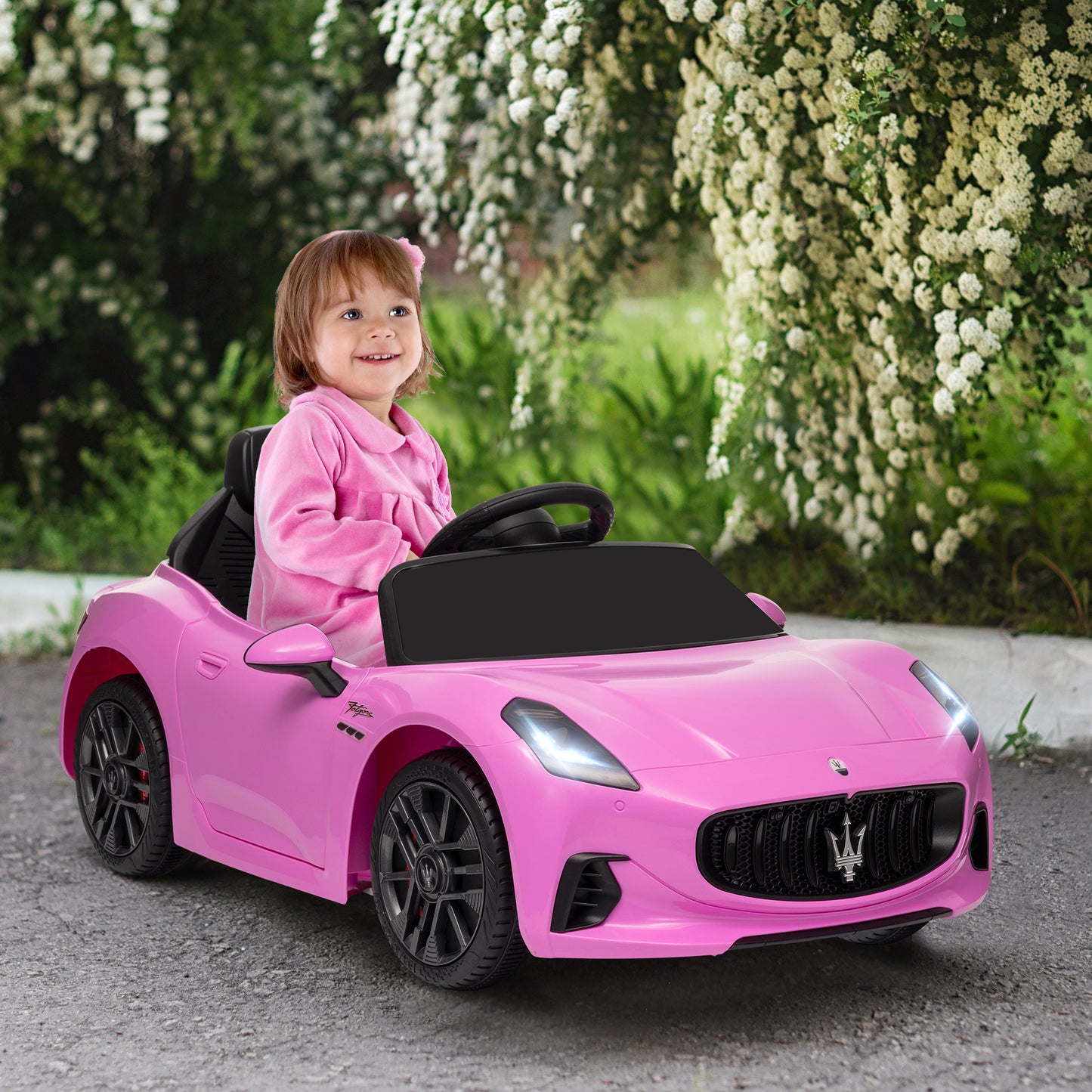Qaba 12V Maserati Gran Turismo Licensed Kids Electric Car w/ Remote Control, Soft Start, LED Lights, Music, Horn, MP3, White