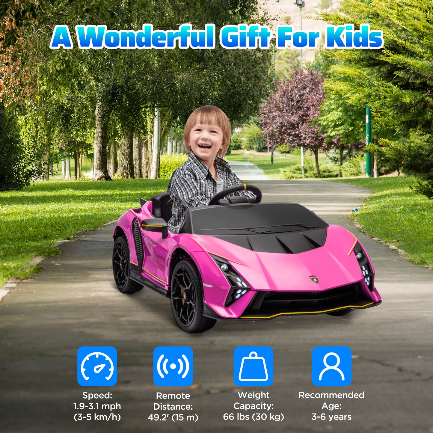 Qaba 12V Lamborghini Autentica Licensed Kids Car with Remote Control, 4 Wheels Spring Suspension, Soft Start, Red