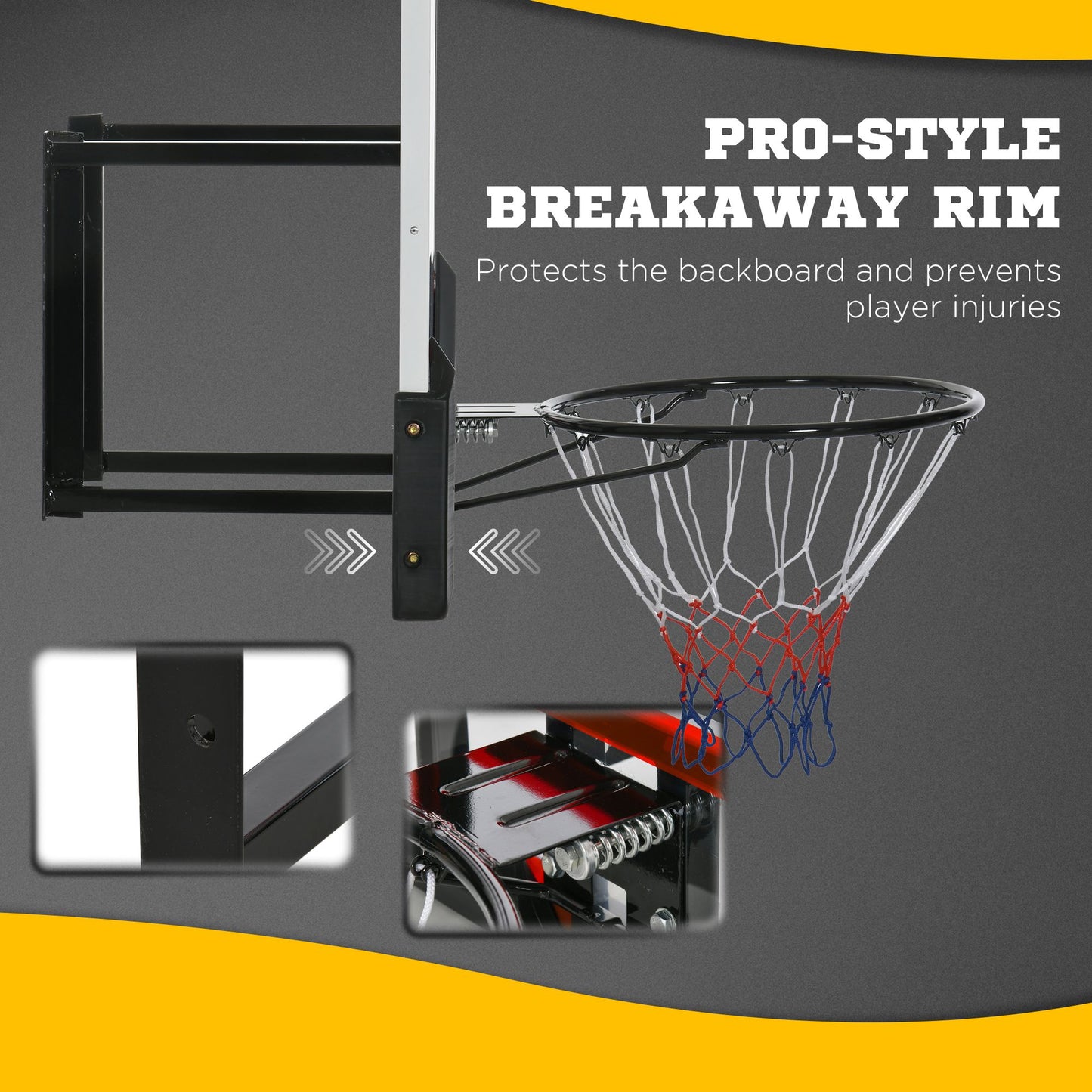 Soozier Wall Mounted Basketball Hoop with 43'' x 30'' Shatter Proof Backboard, for Indoor and Outdoor, Black