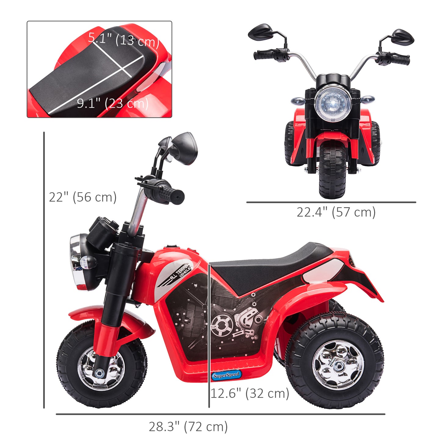 Aosom Kids Electric Motorcycle 6V Battery Powered Ride-On Dirt Bike 3-Wheels Motorbike Yellow