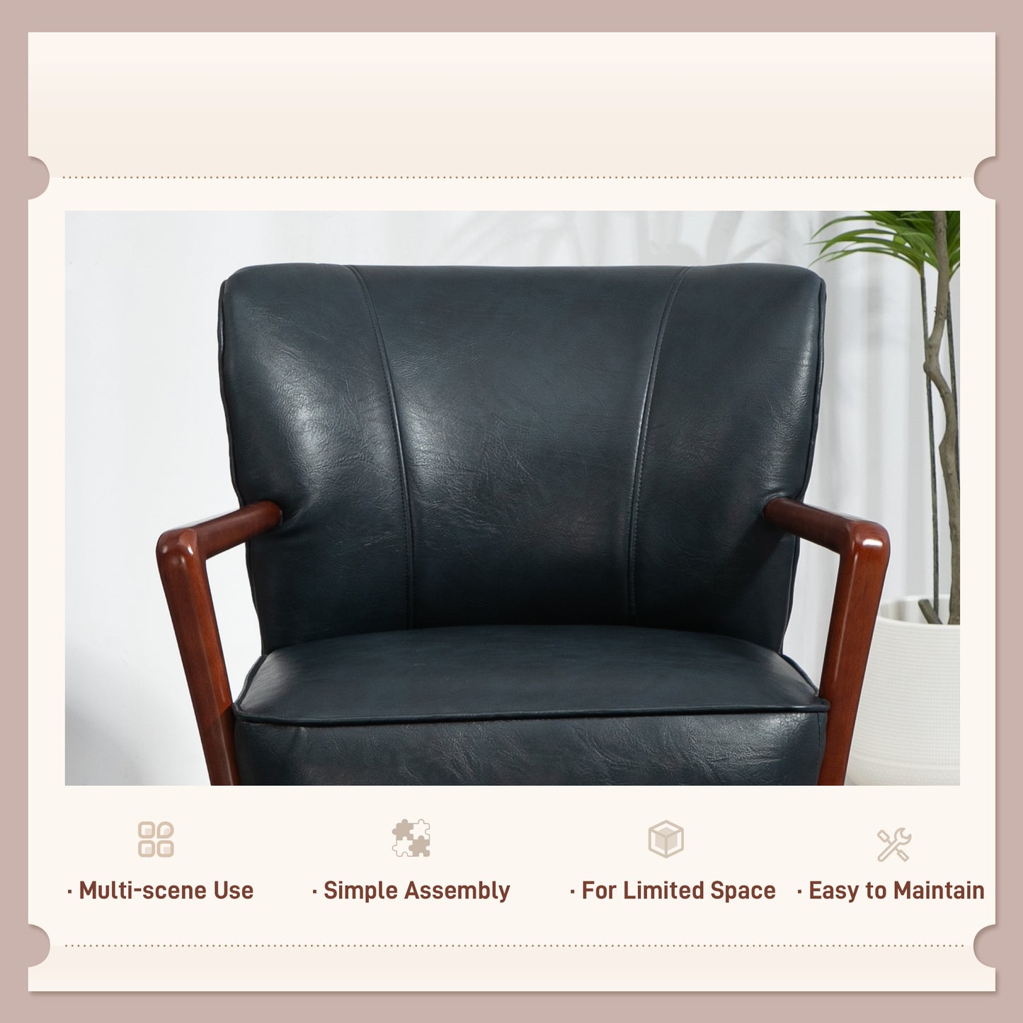 HOMCOM Accent Chair, Modern Armchair, Faux Leather Upholstered Living Room Chair with Wood Legs and Wide Padded Seat, Blue