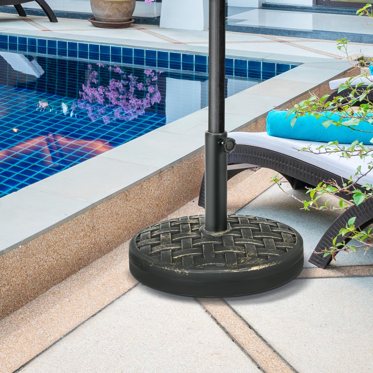 Outsunny 40lbs. Concrete Umbrella Base with Rattan Effect, Heavy Duty Parasol Stand for Outdoor Patio Umbrella, Bronze