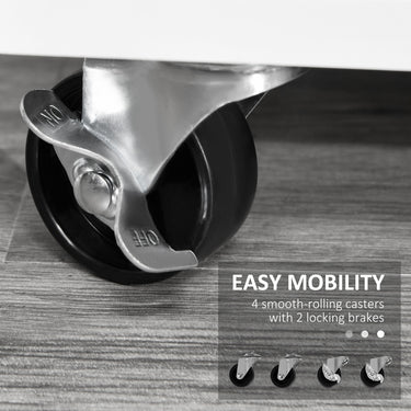 HOMCOM Lateral Filing Cabinet with Open Storage Shelf, Printer Stand Home Office Mobile File Cabinet with Wheels, Lockable Drawer, White