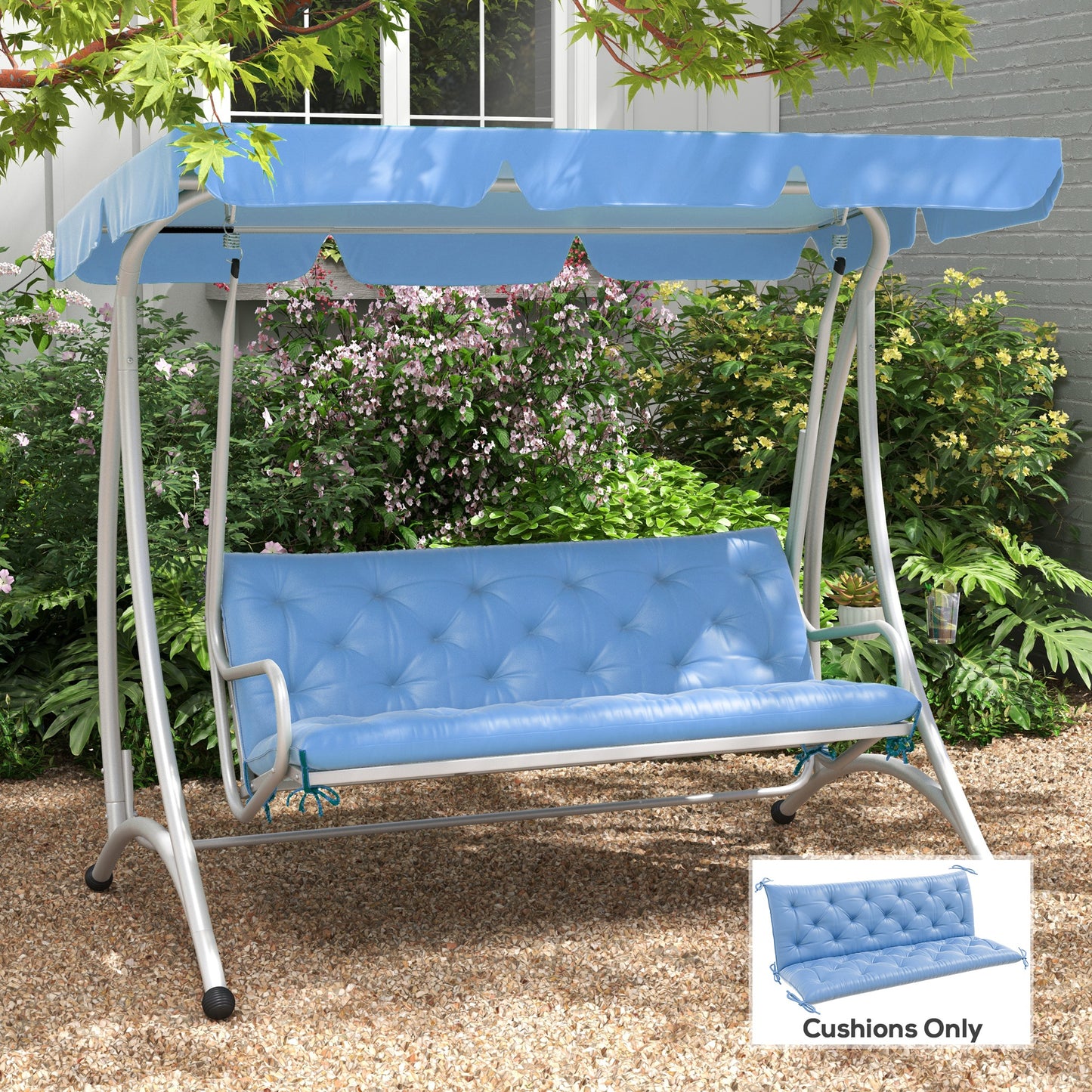 Outsunny Porch Swing Cushion Garden Bench Cushion with Backrest, Non-Slip 3-Seater Thick Pad, Swing Chair Mat Replacement for Indoor and Outdoor, 59.1" x 38.6", Khaki