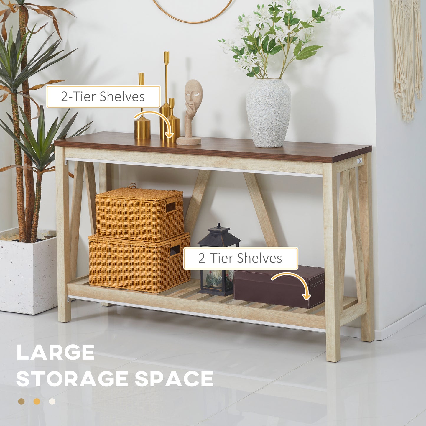HOMCOM 52" Console Table, Farmhouse Narrow Entryway Table with Storage Shelf, Rustic Sofa Table with Anti-tipper for Living Room and Hallway, Brown