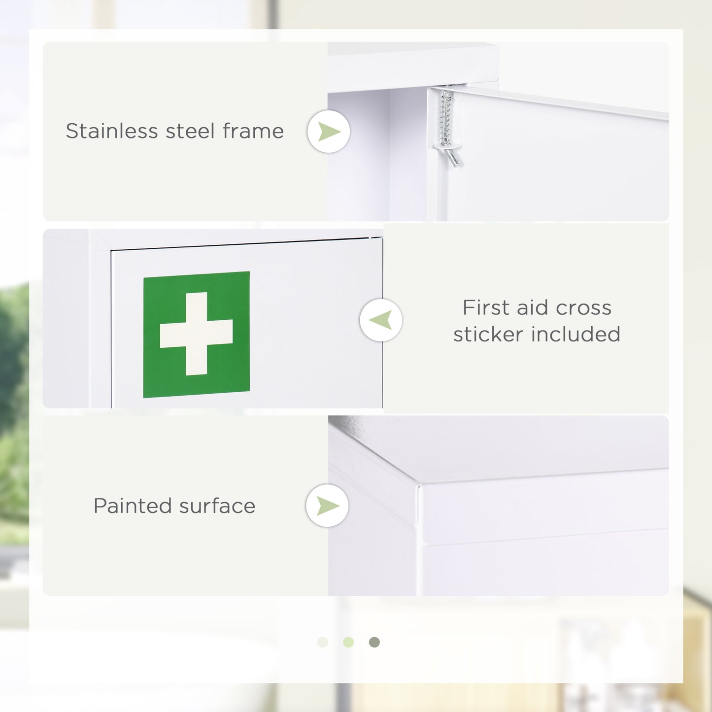 kleankin Lockable Medicine Cabinet, 3 Tier Steel Medical Wall Box with 2 Keys and Shelves for Bathroom, White