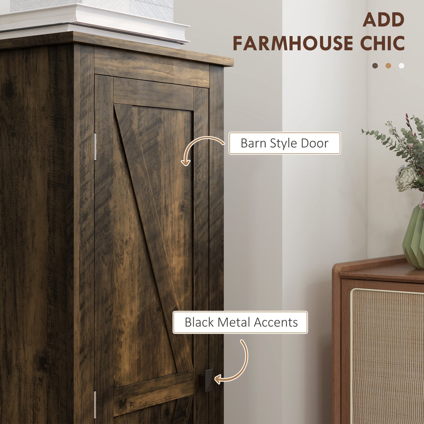 HOMCOM 48" Farmhouse Kitchen Pantry Storage Cabinet with Barn Door, Kitchen Pantry Cabinet with Adjustable Shelves, Natural