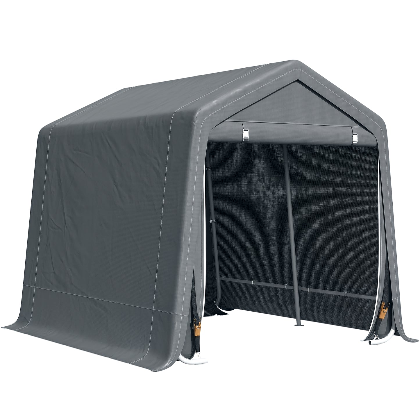 Outsunny 7.9' x 6.6' Garden Storage Tent, Patio Storage Shelter w/ Metal Frame and Double Zipper Doors, Dark Grey