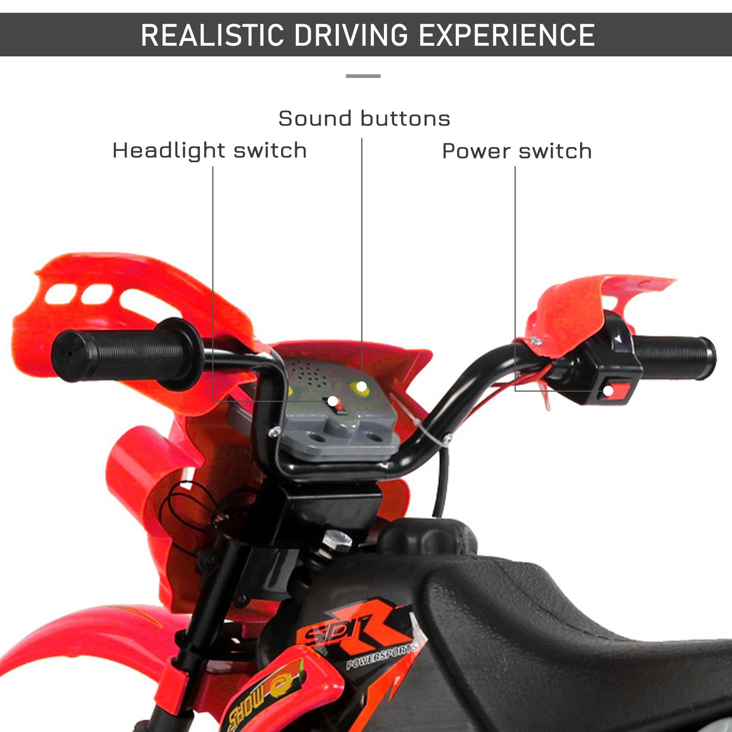 Aosom 6V Kid Electric Ride On Motorcycle Powered Dirt Bike Battery Scooter For 3-6 Year Old Kids Toddlers W/ Training Wheels Red