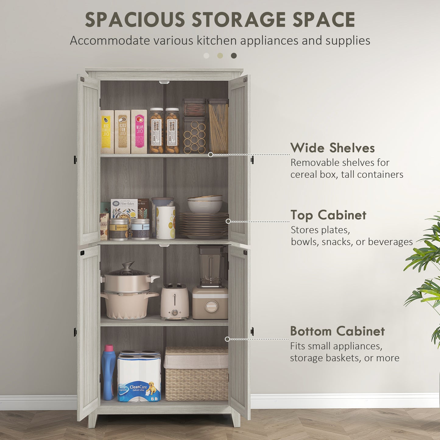 HOMCOM 72" Freestanding Storage Cabinet, Kitchen Pantry Cabinet with Doors and Shelves for Dining Room, White