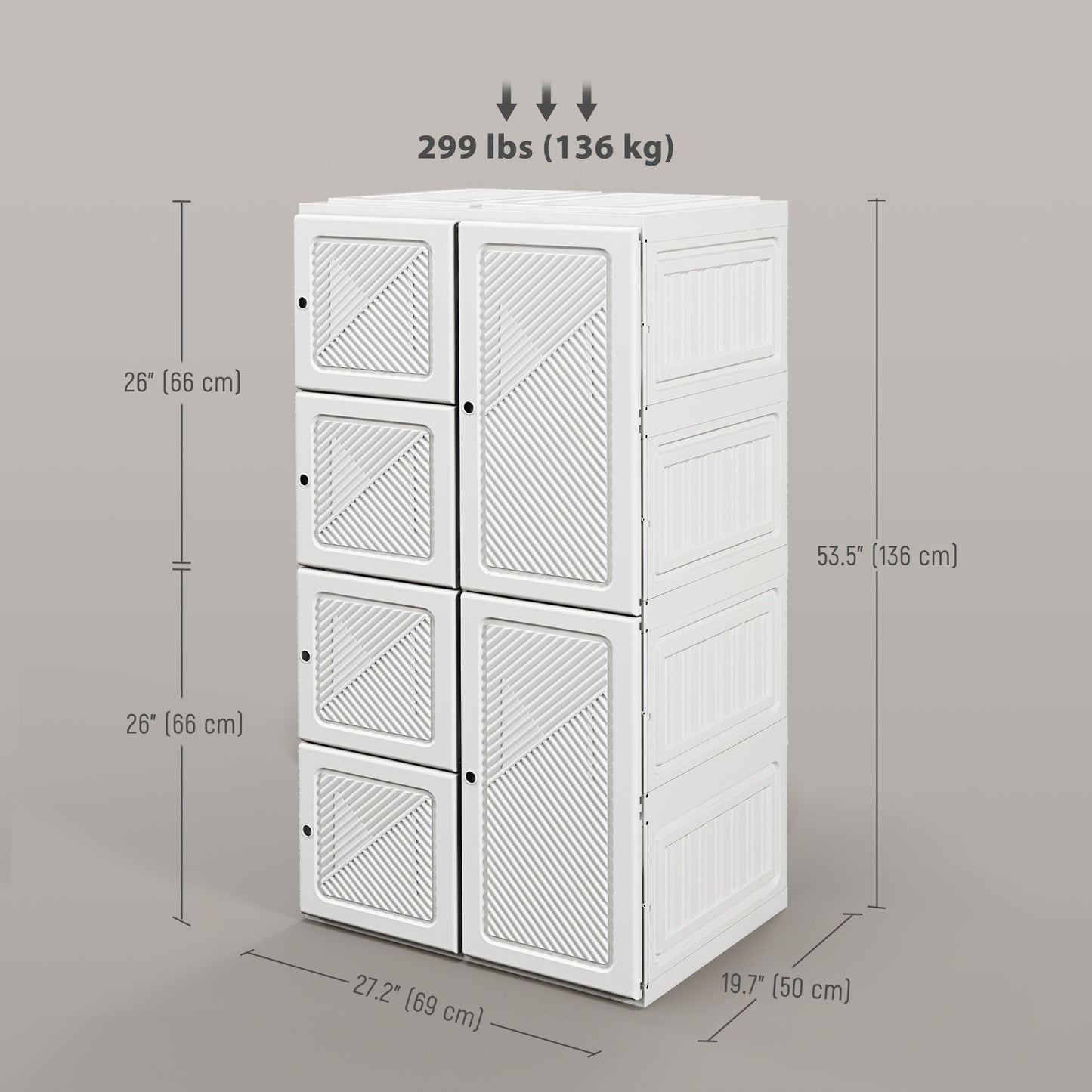 HOMCOM Portable Wardrobe, Foldable Clothes Storage Organzier with 5 Compartments, 1 Hanging Rod, Magnet Doors, White