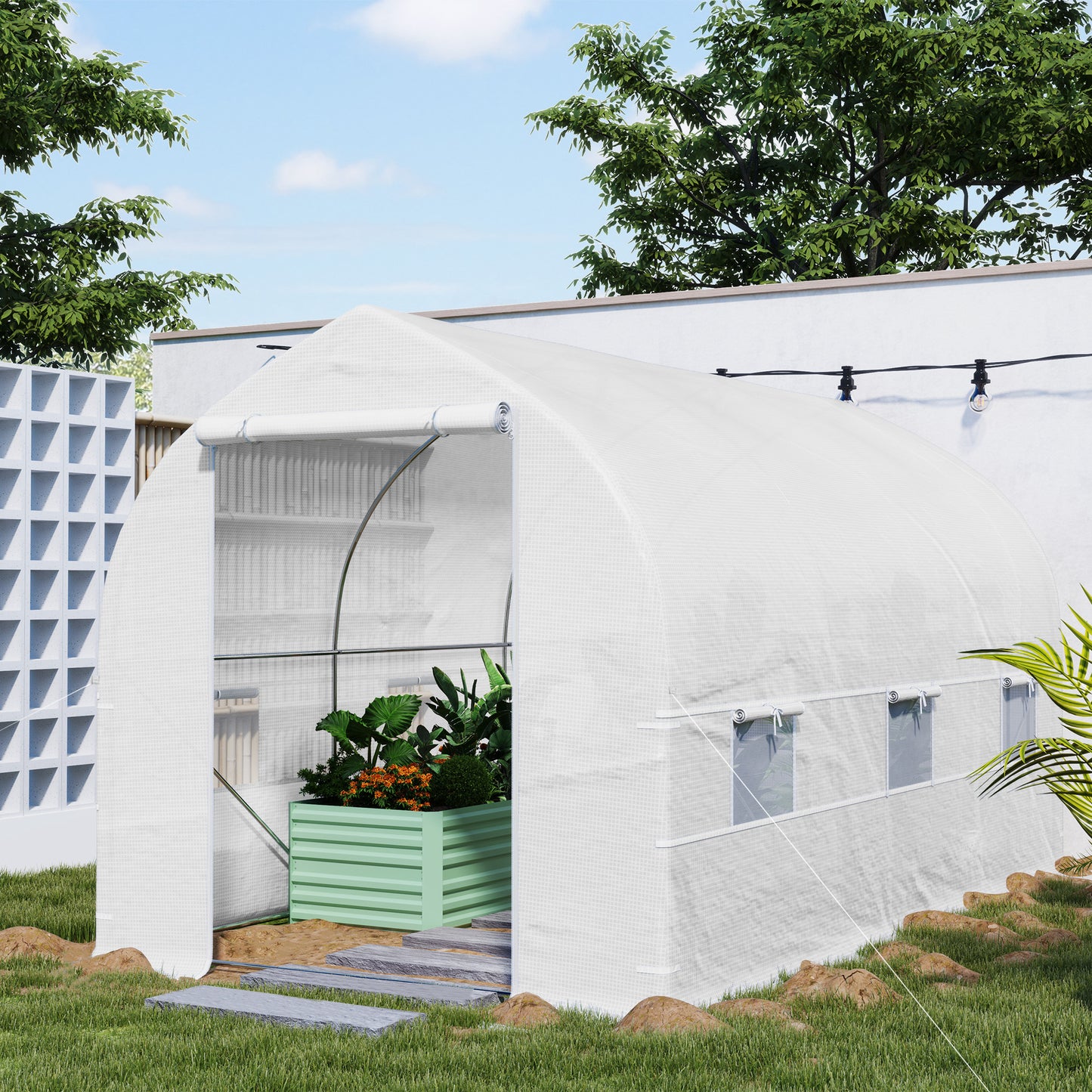 Outsunny 11.5'x9.8'x6.6' Portable Walk-In Tunnel Greenhouse Garden Warm House - White