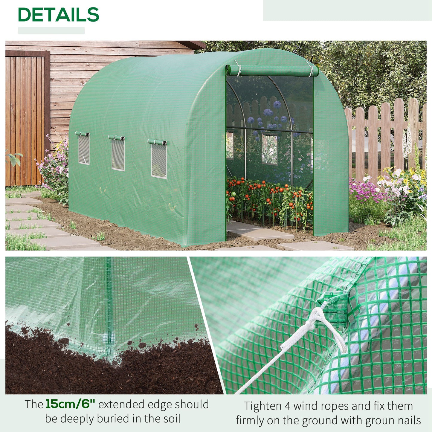 Outsunny 8'x6.6'x6.6' Heavy Duty Walk-in Greenhouse Garden Tunnel Hot House Outdoor Flower Vegetable Growth Warm House Roll Up Door, Windows, Steel