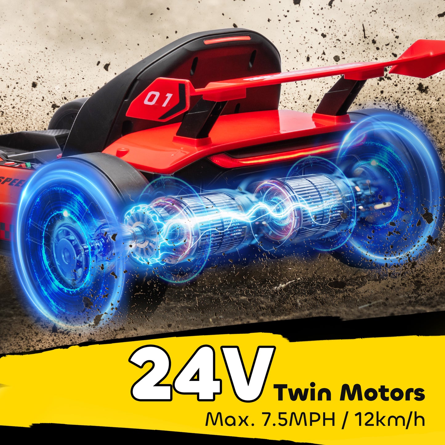 Aosom 24V Electric Go Kart, Battery Powered Kids Drift Kart with Adjustable Seat, Seat Belt, Horn, Music, Light, White