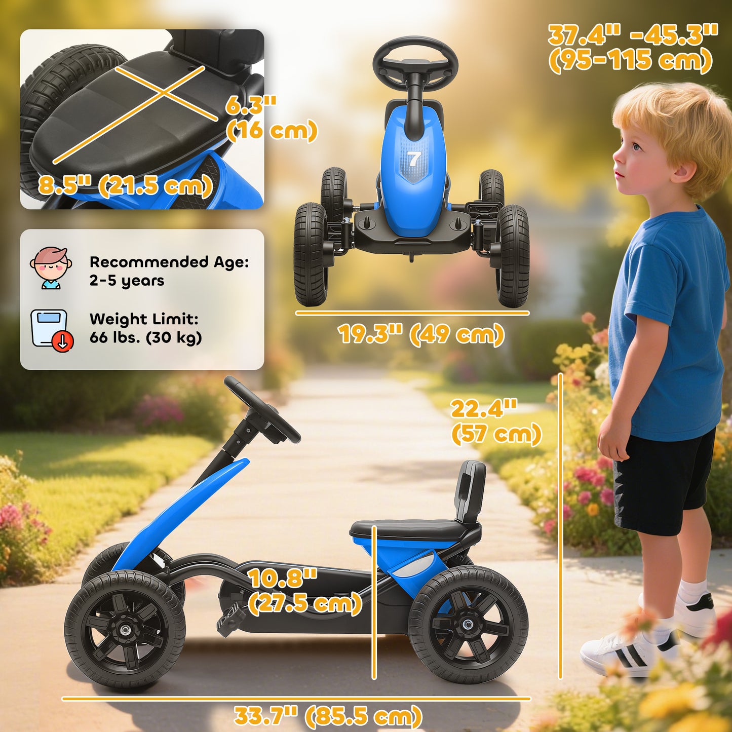 Qaba Pedal Go Kart for Kids 2-5 Years Old with Silent EVA Wheels, Metal Frame, Green