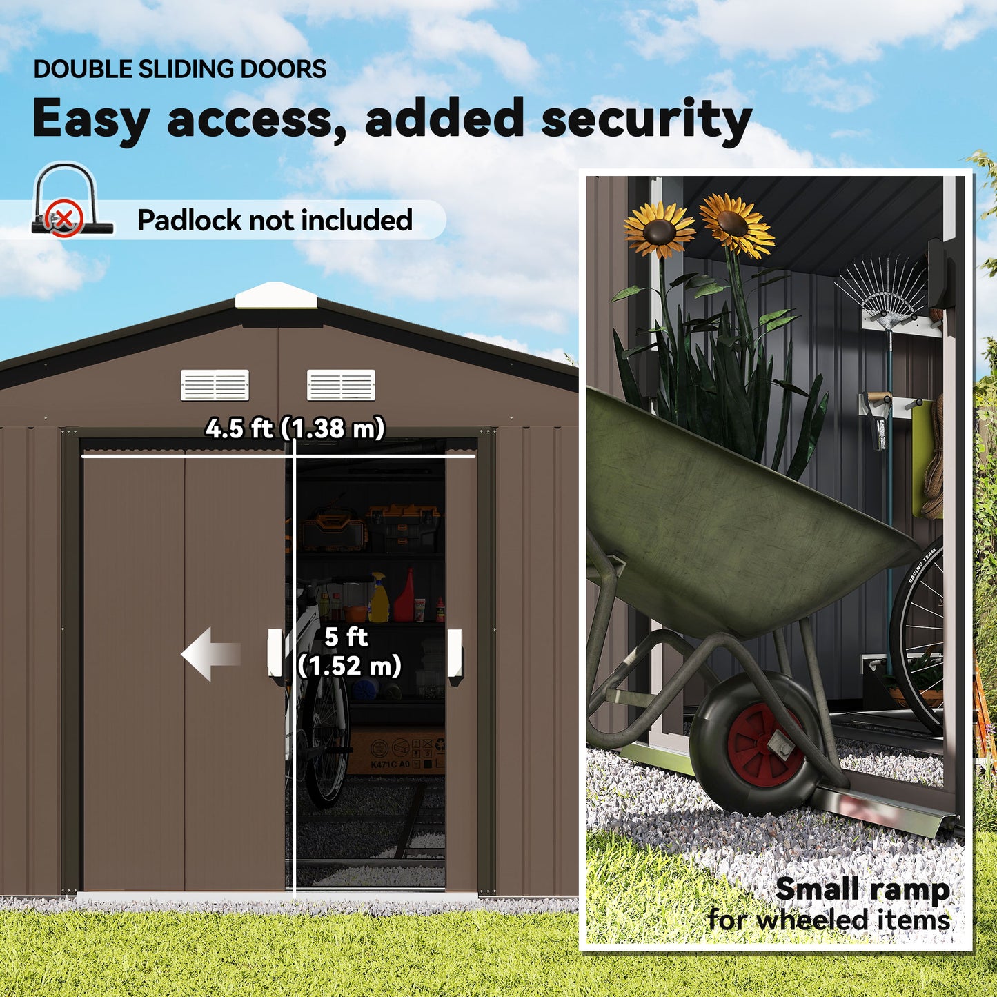 Outsunny 11' x 13'Garden Storage Shed w/ Foundation Kit Metal Tool Storage House w/ Double Doors Yellow