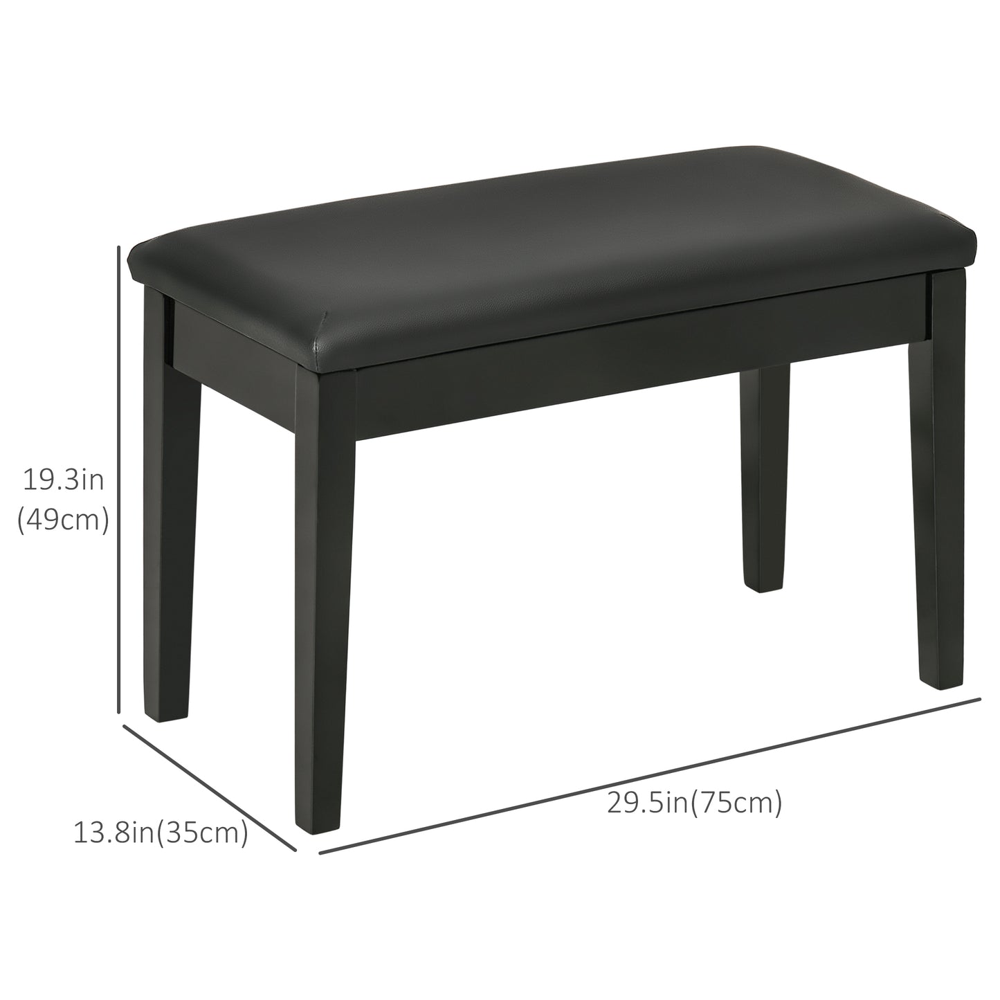 HOMCOM Classic Piano Bench Stool, PU Leather Padded Keyboard Seat with Rubber Wood Legs and Music Storage Compartment, Smooth Seat, Black