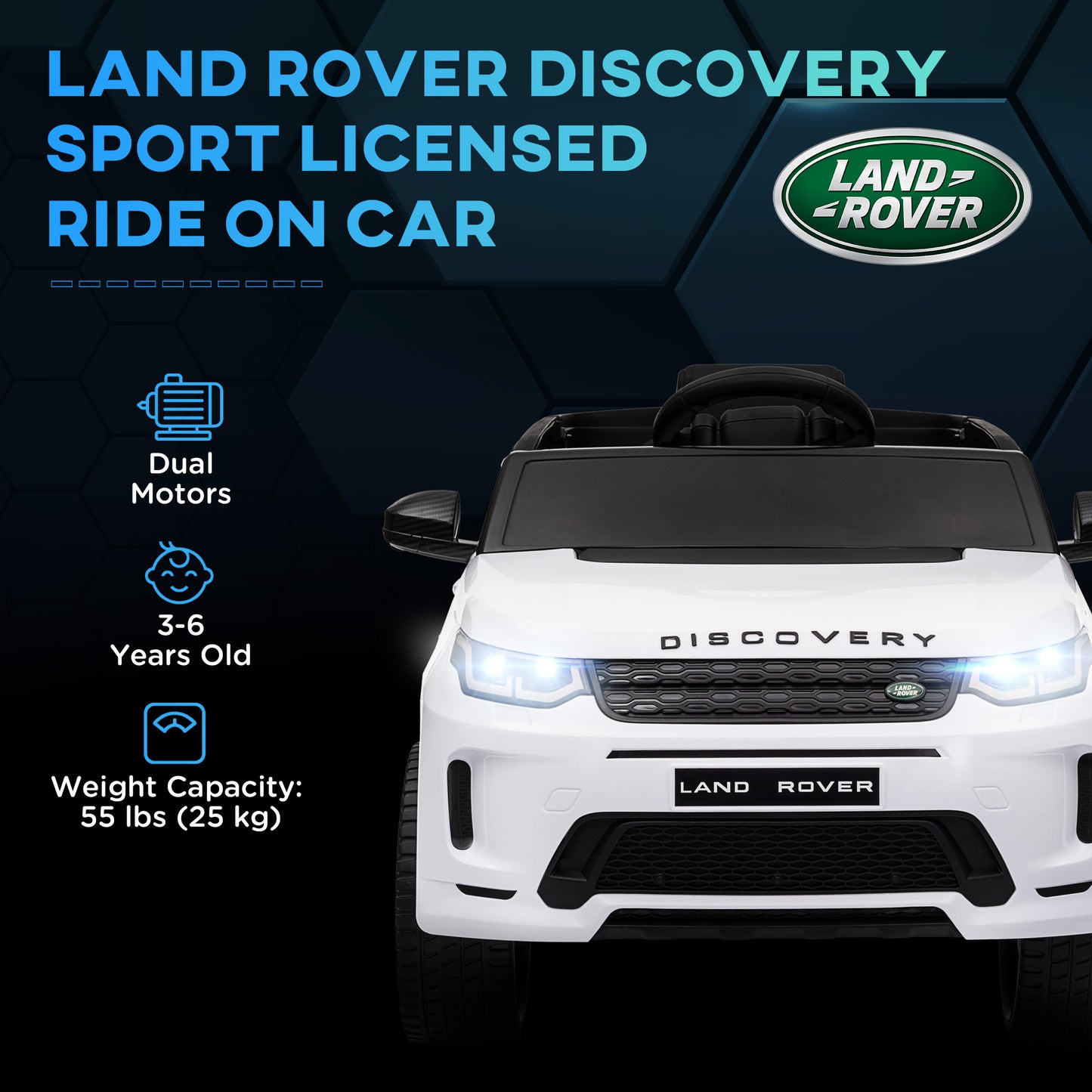 Qaba Land Rover Discovery Sport Licensed 12V Ride on Car w/ Remote, Soft Start, LED Lights, Music Horn, White