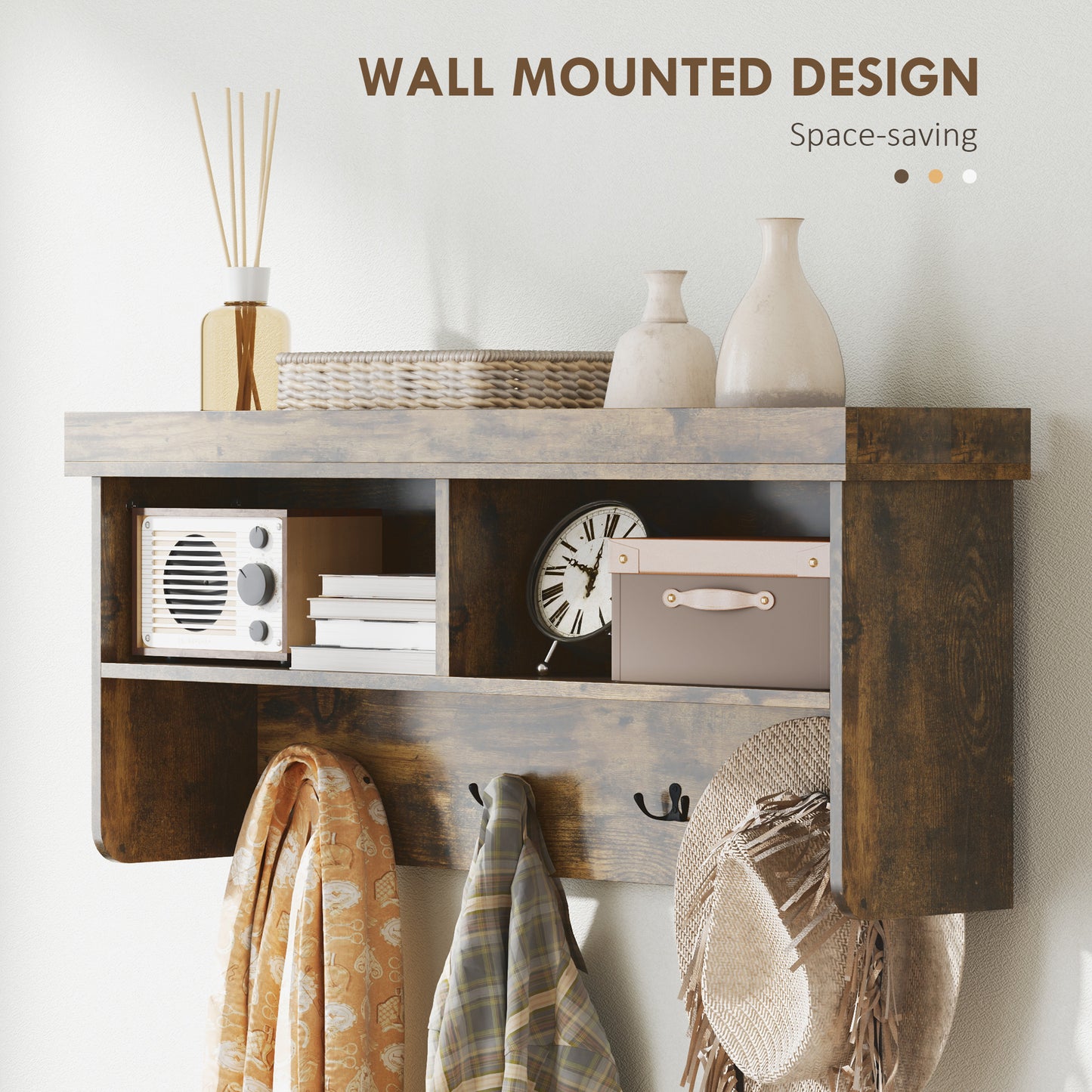 HOMCOM Coat Rack Shoe Bench Set, Entryway Shoe Bench with 8 Storage Cubbies, 4 Hooks for Hallway, Living Room, Rustic Brown