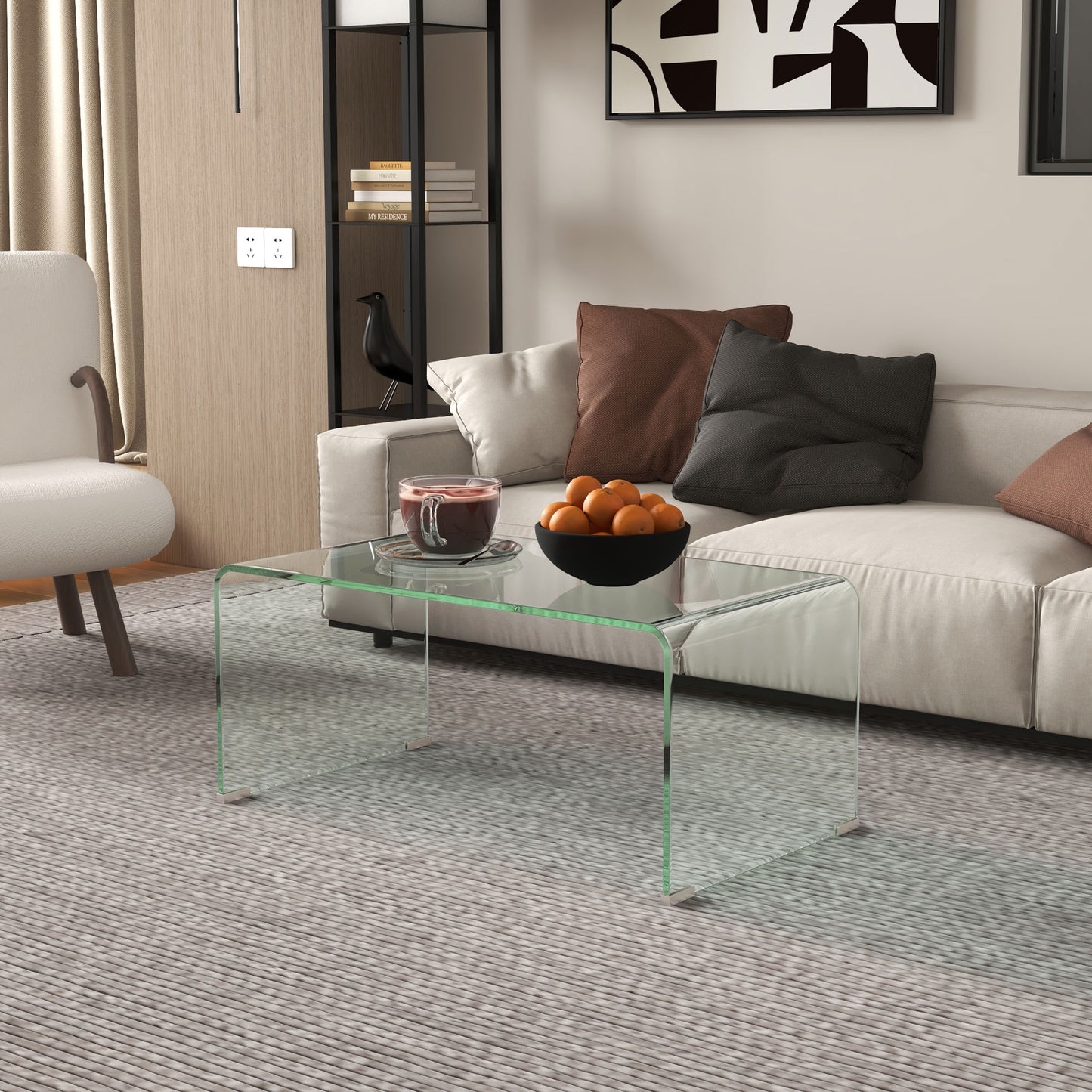 HOMCOM Glass Coffee Table, Clear Coffee Table for Living Room, Modern Rectangle Center Table with Safe Rounded Edges