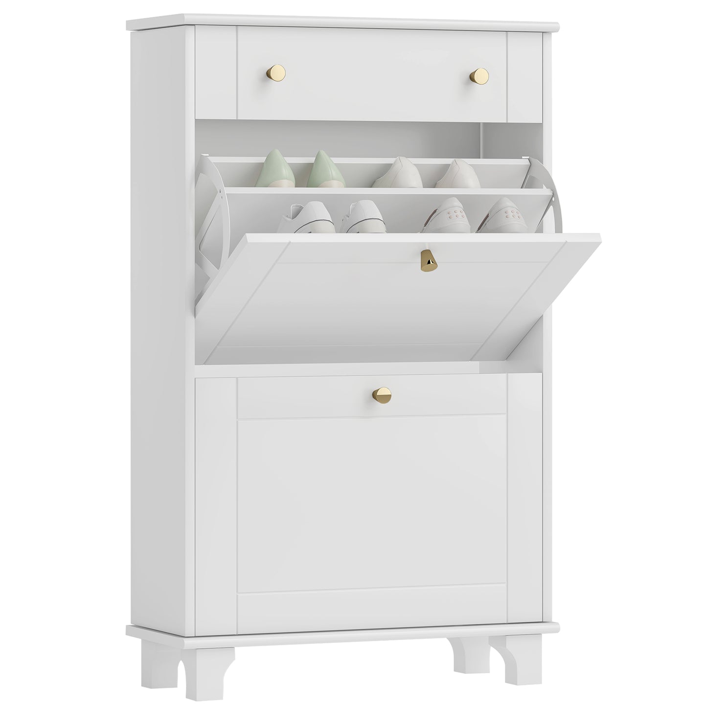 HOMCOM Slim Shoe Storage with 2 Flip Drawers and Adjustable Shelves Shoe Cabinet Organizer for 8 Pair, White