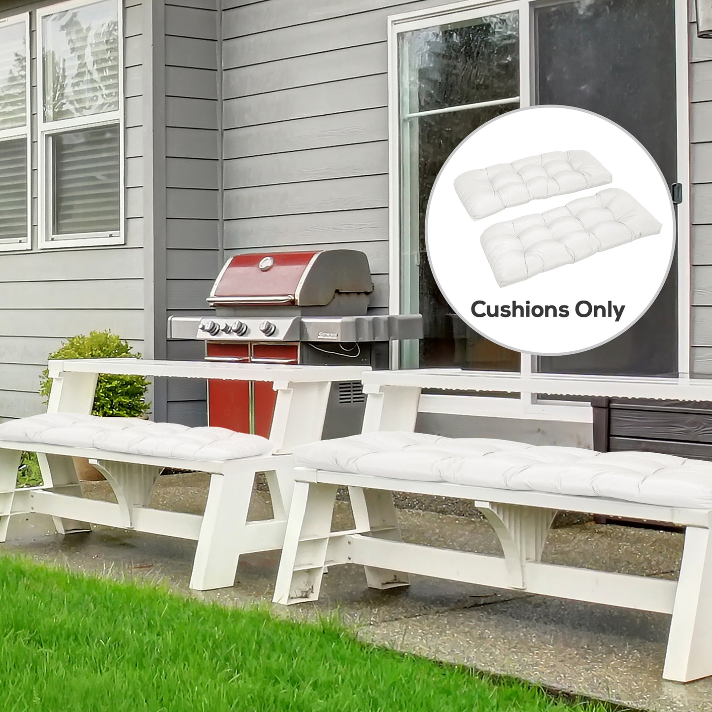Outsunny Set of 2 Patio Bench Replacement Cushions, 2 Seater Outdoor Loveseat Cushion Seat Pad, 43" x 19" x 3", Gray