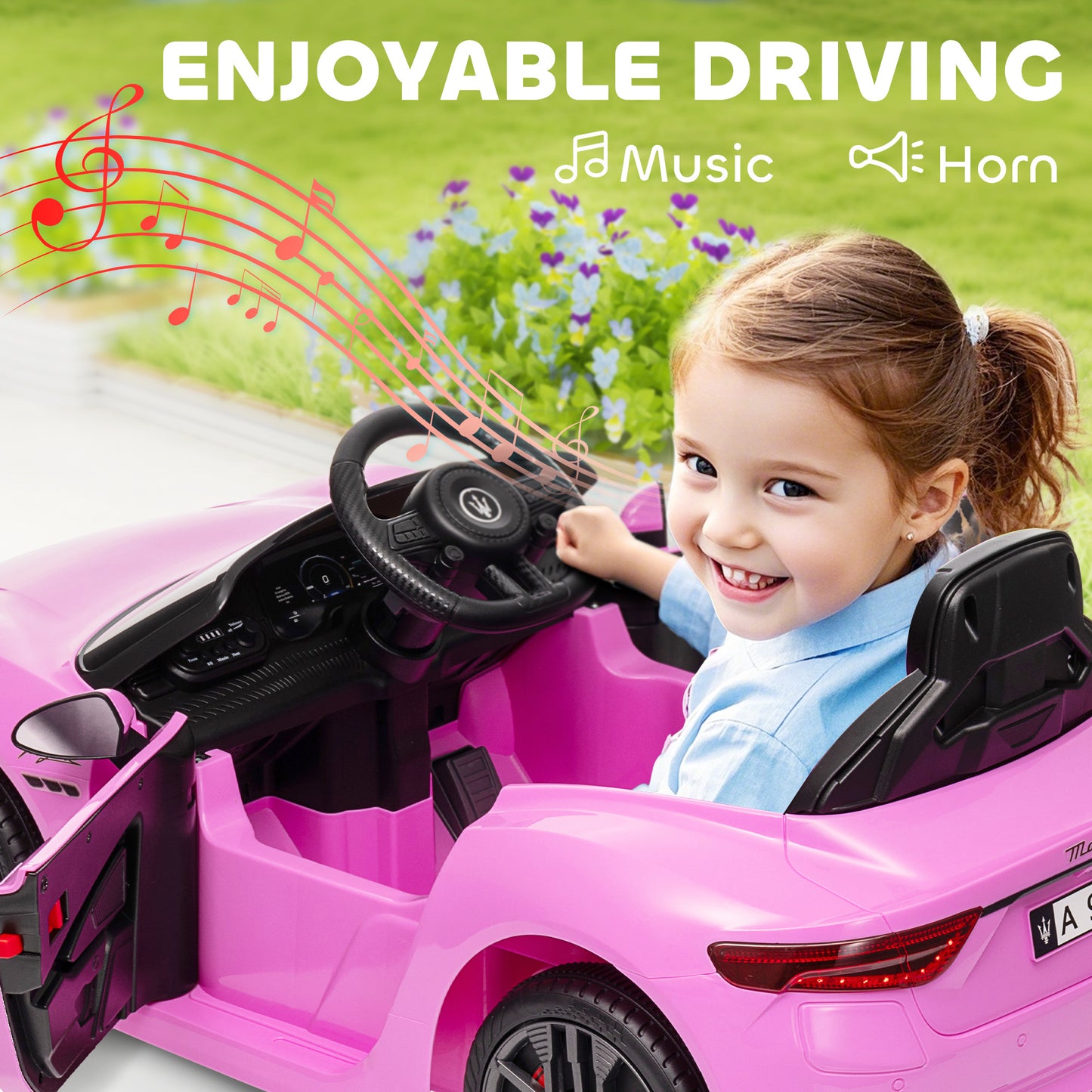 Qaba 12V Maserati Gran Turismo Licensed Kids Electric Car w/ Remote Control, Soft Start, LED Lights, Music, Horn, MP3, White