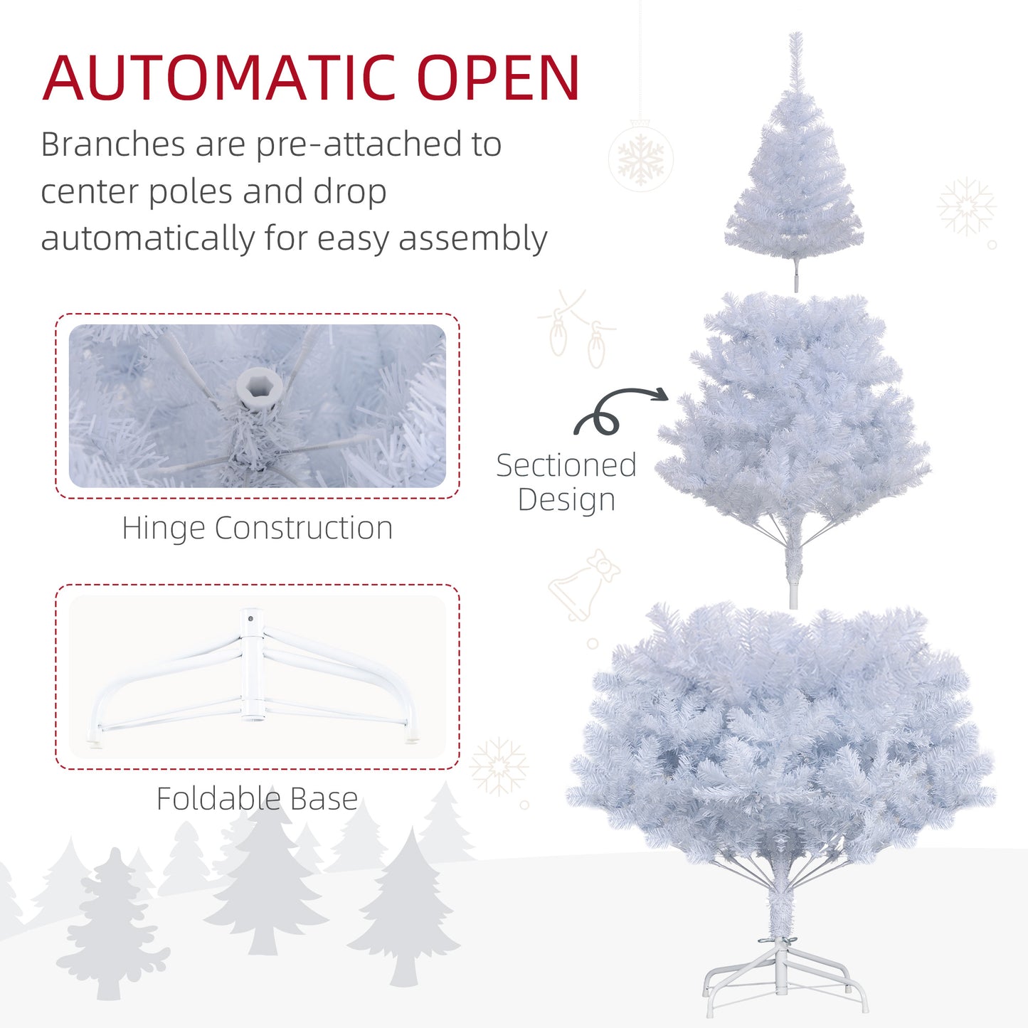 HOMCOM 5ft White Christmas Tree Artificial Christmas Tree with 536 Branch Tips and Metal Stand
