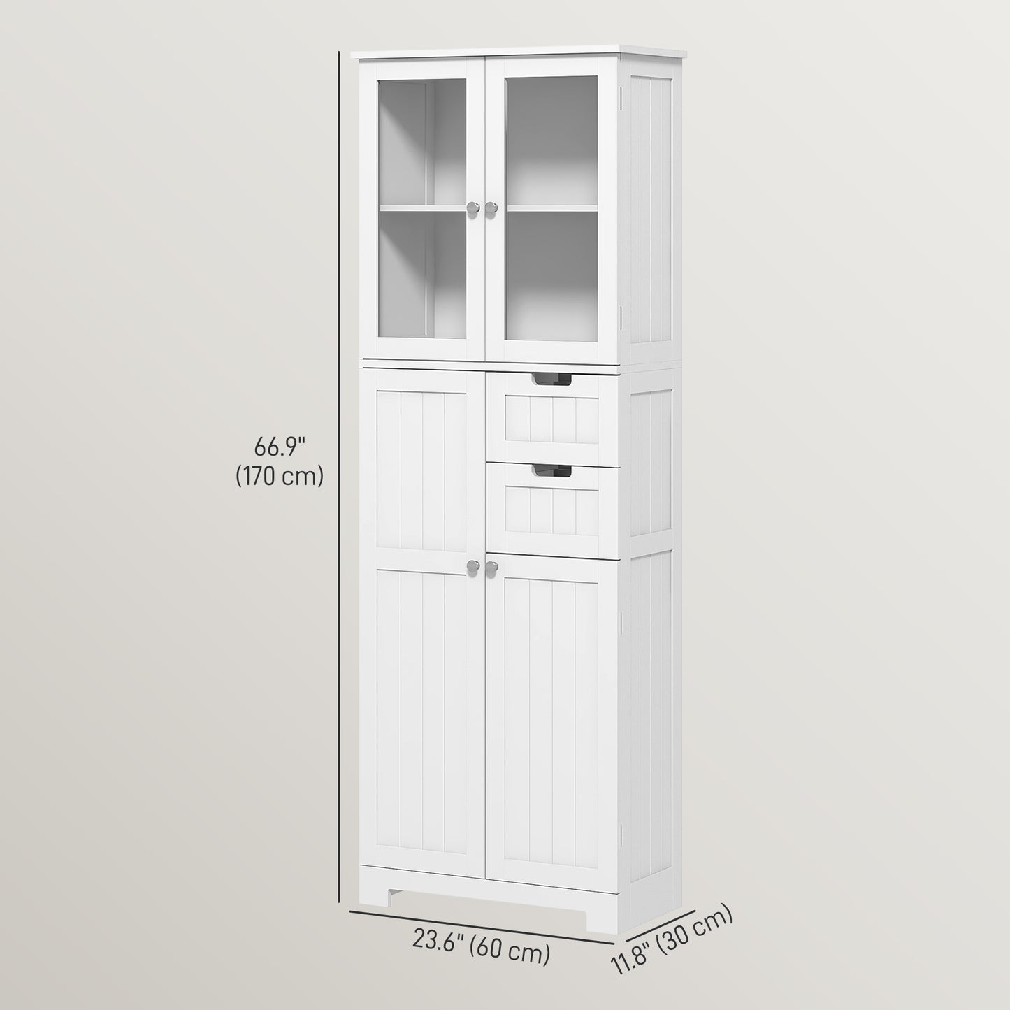 HOMCOM Tall Bathroom Storage Cabinet, Floor Bathroom Cabinet with Adjustable Shelves, for Kitchen, Living Room, White