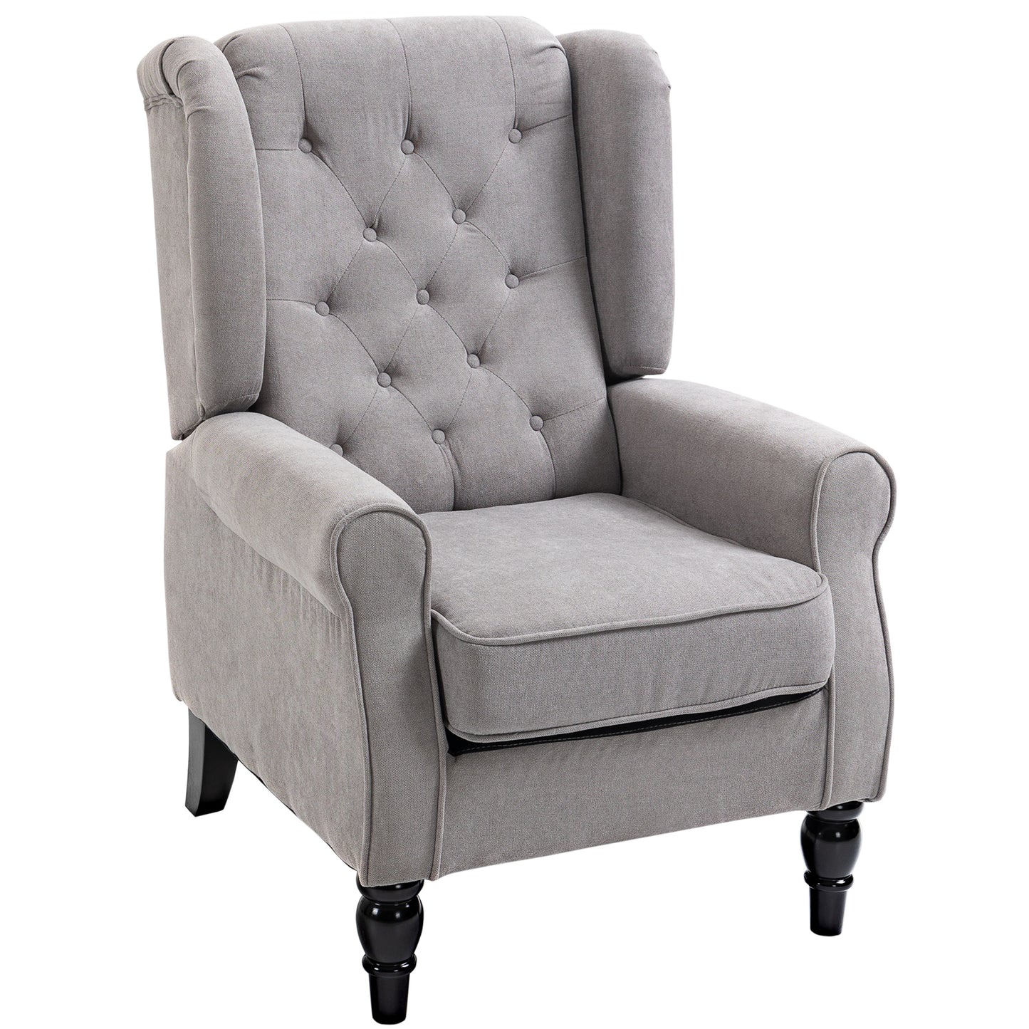 HOMCOM Fabric Accent Chair, Button Tufted Armchair, Upholstered Modern Living Room Chair, Wingback Chair with Wood Legs, Rolled Arms, Thick Padding for Bedroom, White