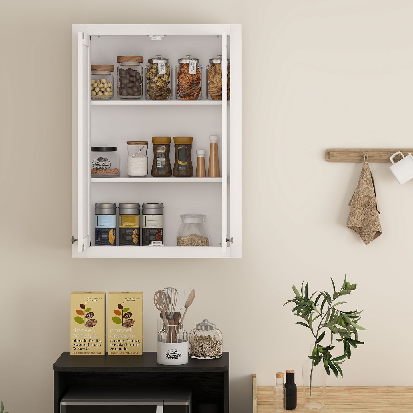HOMCOM Bathroom Cabinet Wall Mounted, Modern Bathroom Wall Cabinet with 2 Doors and 2 Adjustable Shelves, White