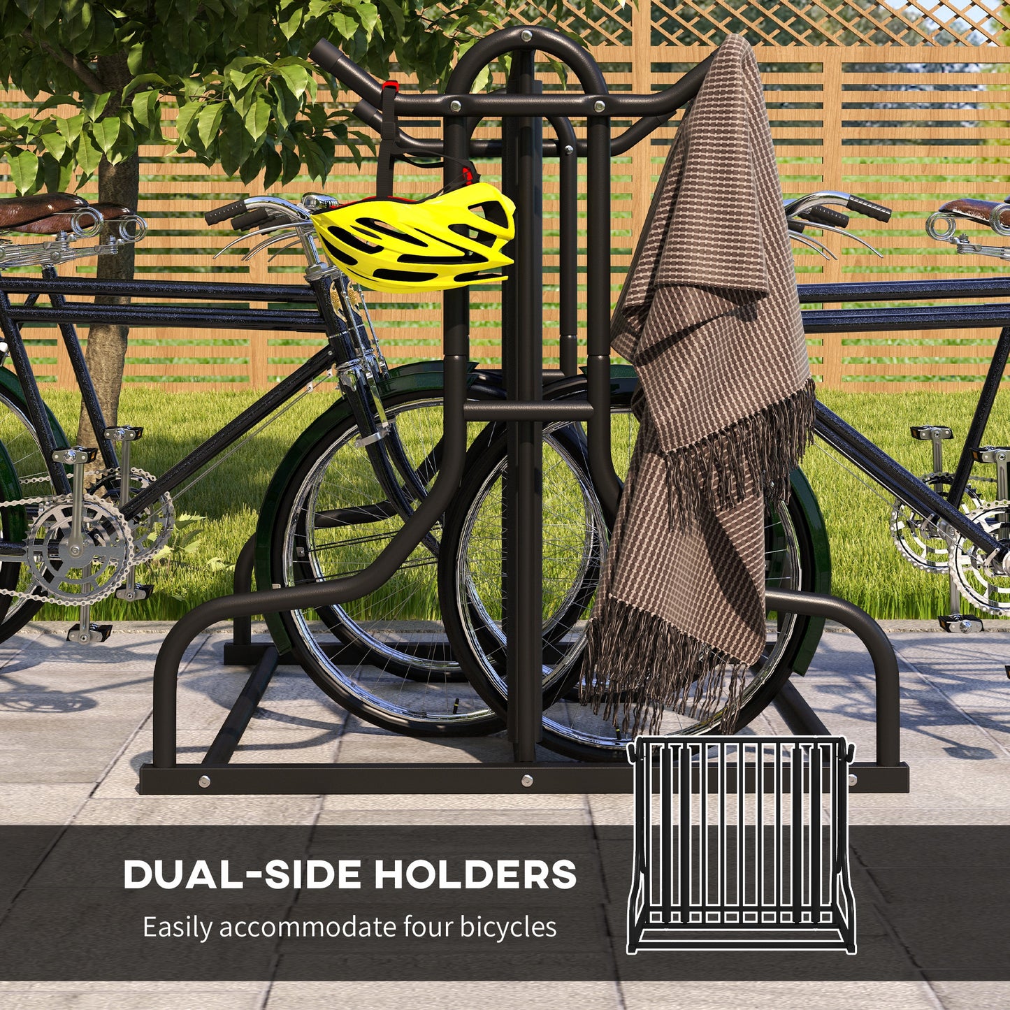 Soozier All-Steel Bike Rack, 35" Bike Stand, 4-Bike Capacity, Dual-Side, for Garages Streets Yards Schools
