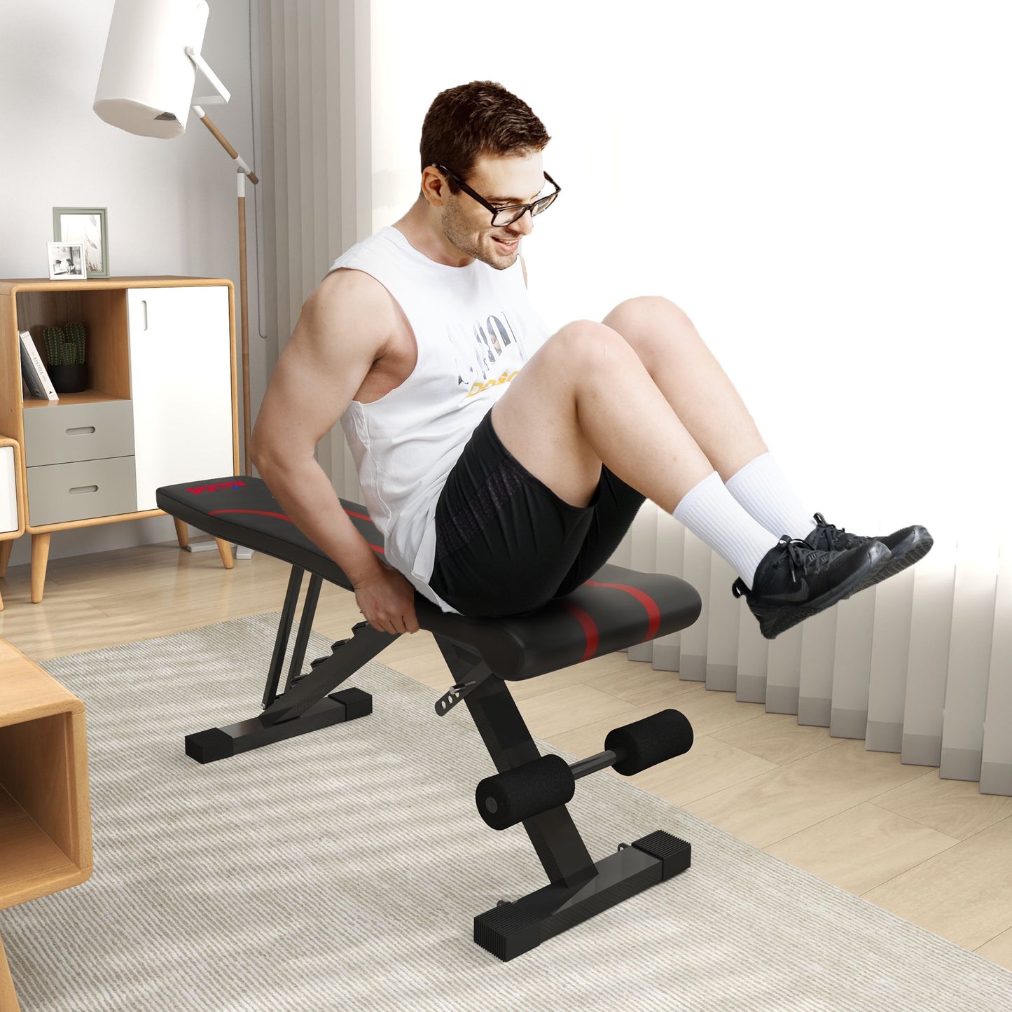 Soozier Adjustable Weight Bench, Foldable Workout Bench with Multi-Angle Seat and Back, Flat or Incline Bench for Home Gym