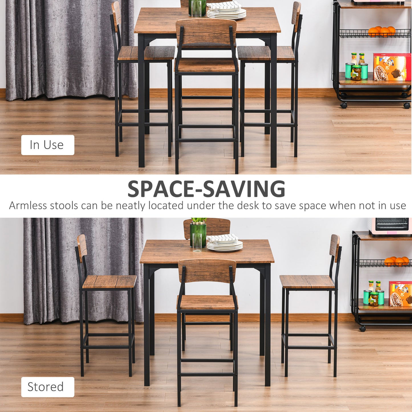 HOMCOM 5-Piece Counter Height Bar Table and Chairs, Square Dining Table and Chairs Set for 4, Industrial Pub Table and Chairs