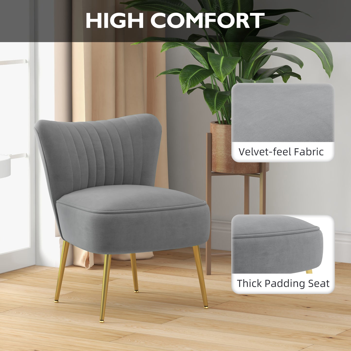 HOMCOM Velvet Lounge Chair, Modern Accent Chair for Living Room with Gold Steel Legs and Tufting Backrest, Pink