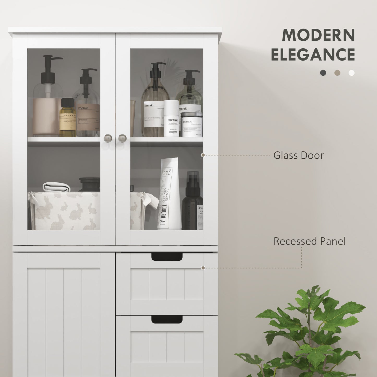 HOMCOM Tall Bathroom Storage Cabinet, Floor Bathroom Cabinet with Adjustable Shelves, for Kitchen, Living Room, White