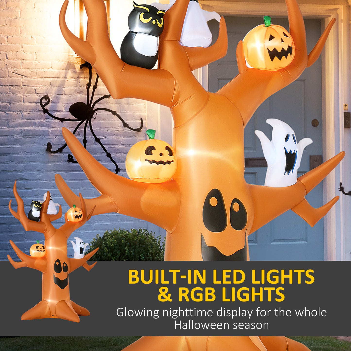 HOMCOM Inflatable Halloween Decoration Haunted Tree with Owl/Ghost/Pumpkins, Blow-Up Outdoor LED Display for Lawn, Garden, Party